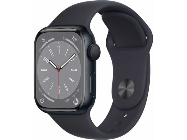 Apple Watch Series 8, 45 мм, корпус из алюминия цвета «тёмная ночь», спортивный ремешок цвета «тёмная ночь»